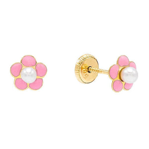 Light Pink Pink Flower Stud Earring 14K - Adina Eden's Jewels