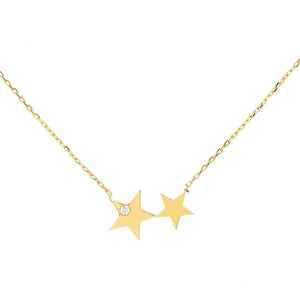 14K Gold Diamond Double Star Necklace 14K - Adina Eden's Jewels