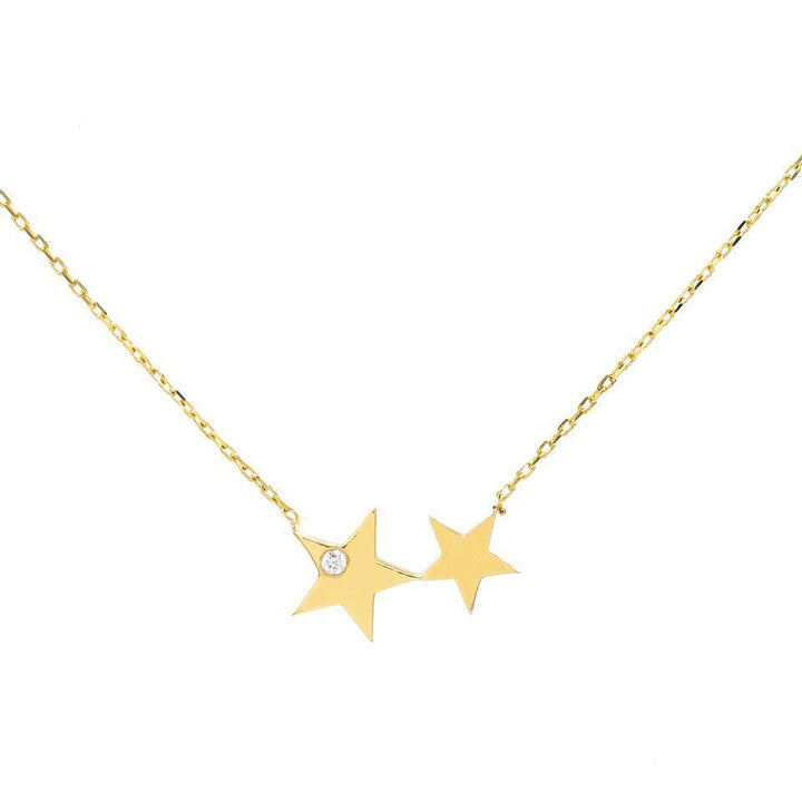 14K Gold Diamond Double Star Necklace 14K - Adina Eden's Jewels