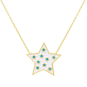 Turquoise White Enamel Star Necklace - Adina Eden's Jewels