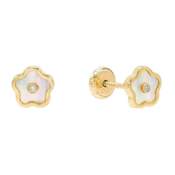 14K Gold Pearl Flower Stud Earring 14K - Adina Eden's Jewels