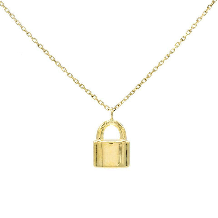 14K Gold Engraved Lock Necklace 14K - Adina Eden's Jewels