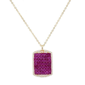 Magenta Rectangle Dog Tag Necklace - Adina Eden's Jewels