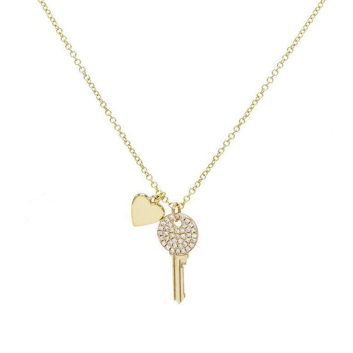 14K Gold Key X Heart Charm Diamond  Necklace 14K - Adina Eden's Jewels
