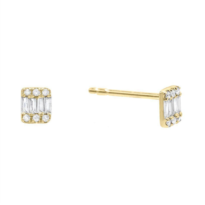 14K Gold Diamond Square Baguette Stud Earring 14K - Adina Eden's Jewels