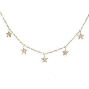 14K Gold Five Dangling Diamond Star Necklace 14K - Adina Eden's Jewels