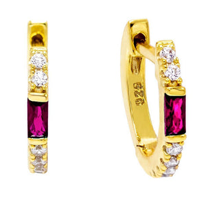 Magenta Colored Baguette Huggie Earring - Adina Eden's Jewels