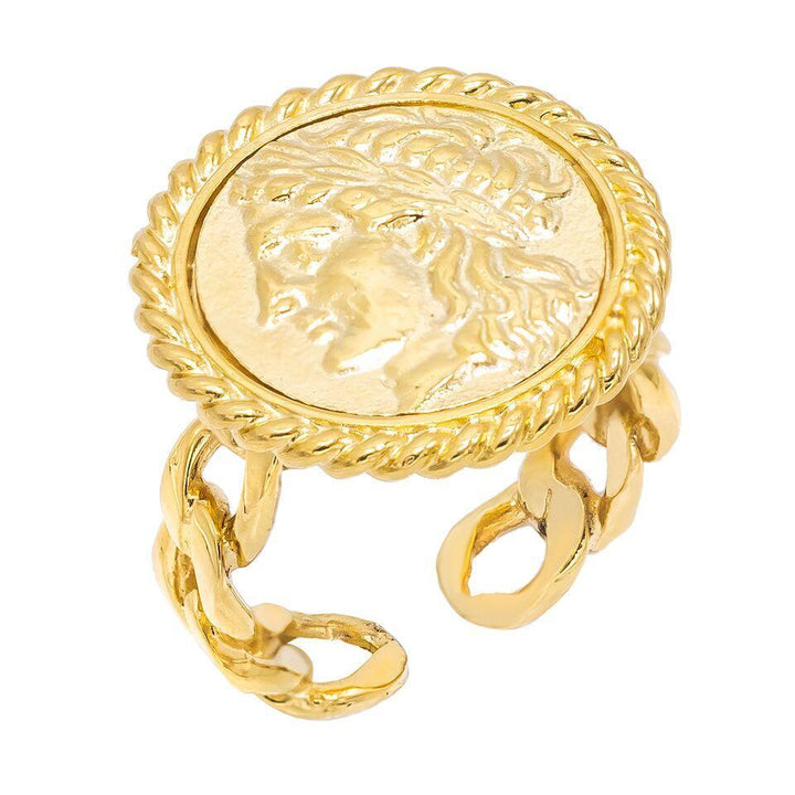 Gold Greek Coin Links Ring - Adina Eden's Jewels