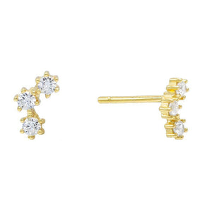 Gold 3 Stone Mini Studs - Adina Eden's Jewels