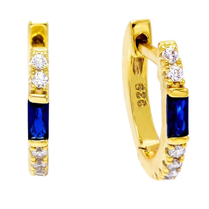 Sapphire Blue Colored Baguette Huggie Earring - Adina Eden's Jewels