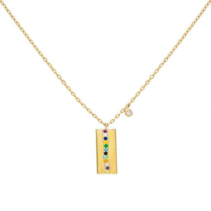 Multi-Color Mini Pavé Dog Tag Necklace - Adina Eden's Jewels