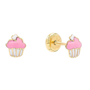 Sapphire Pink Cupcake Stud Earring 14K - Adina Eden's Jewels