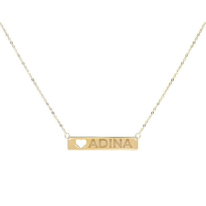 14K Gold Heart Engravable Bar Necklace 14K - Adina Eden's Jewels