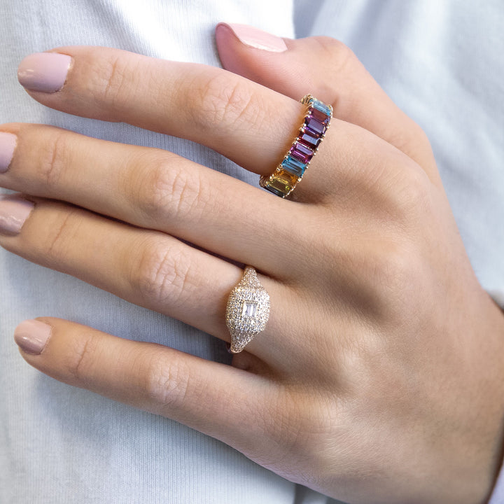  Diamond Pavé Baguette Signet Ring 14K - Adina Eden's Jewels