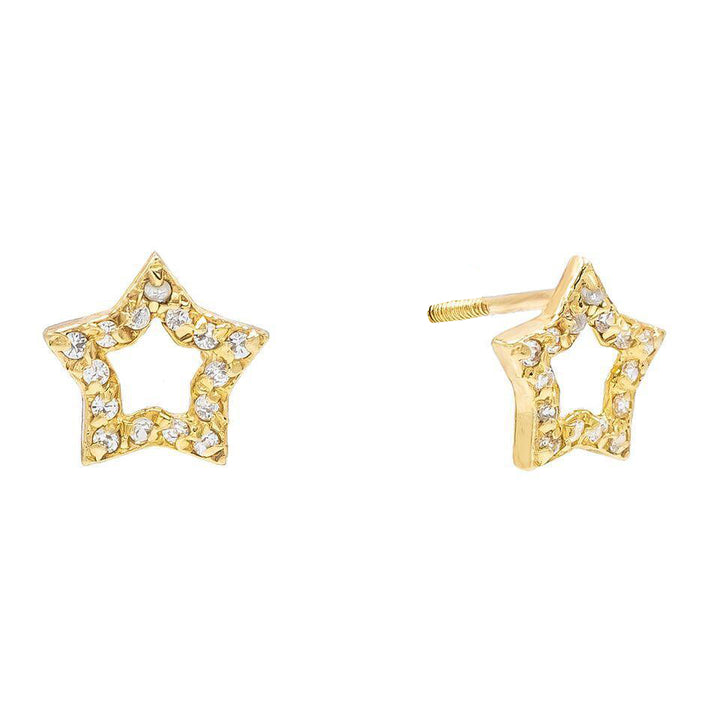 14K Gold / Pair Mini Open Star Stud Earring 14K - Adina Eden's Jewels