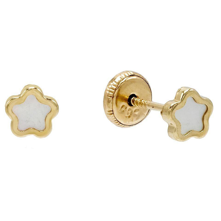14K Gold Mother of Pearl Mini Flower Stud Earring 14K - Adina Eden's Jewels