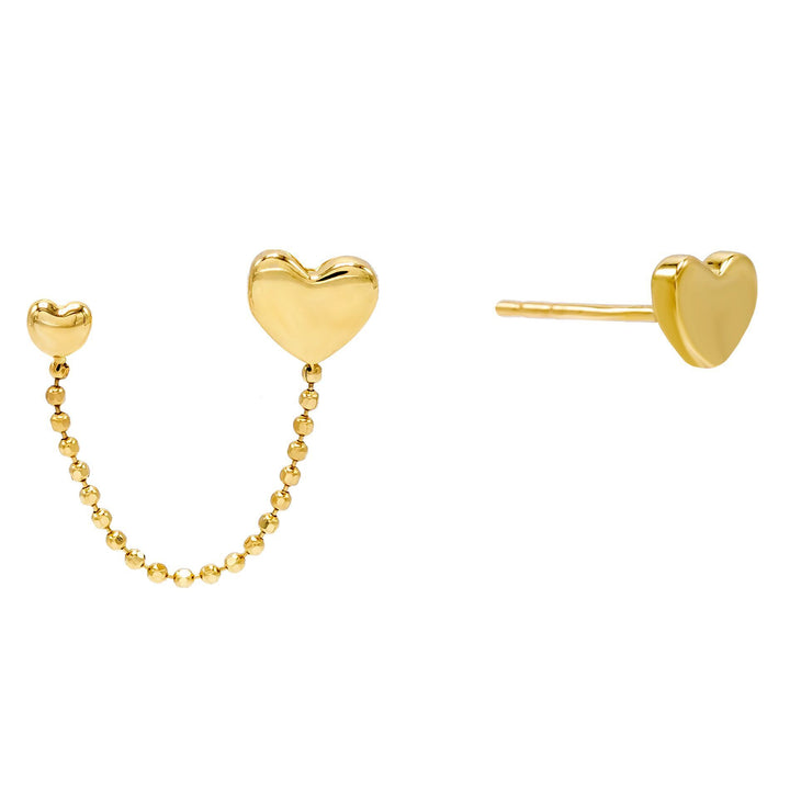 14K Gold Heart Chain Stud Earring 14K - Adina Eden's Jewels