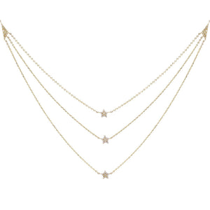 14K Gold Diamond 3 Layer Star Necklace 14K - Adina Eden's Jewels