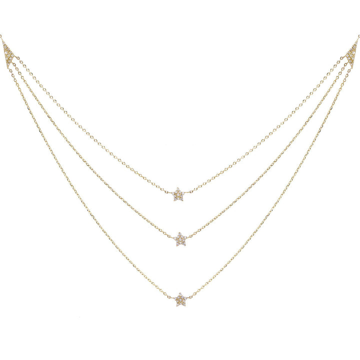 14K Gold Diamond 3 Layer Star Necklace 14K - Adina Eden's Jewels
