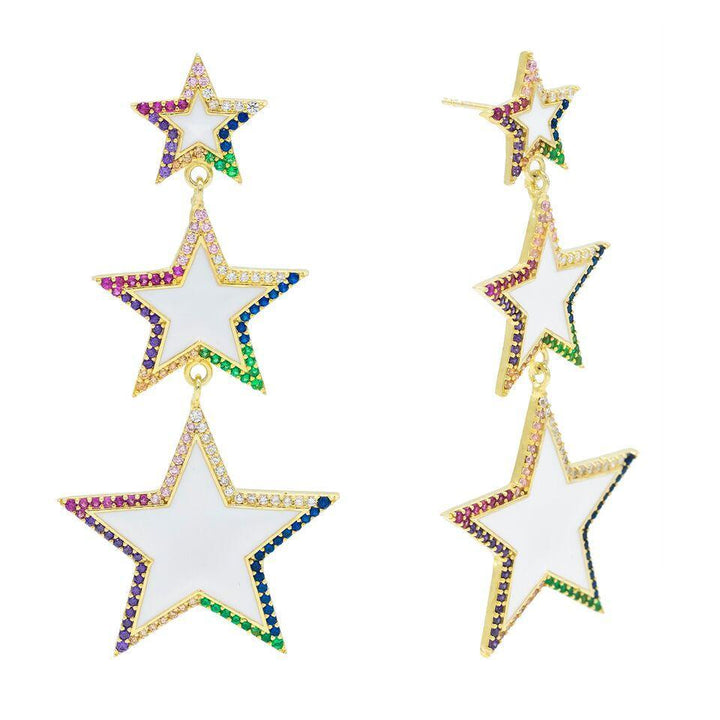 Multi-Color Enamel X Multi-Stones Star Stud Earring - Adina Eden's Jewels