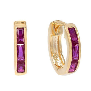 Magenta Baguette Huggie Earring - Adina Eden's Jewels