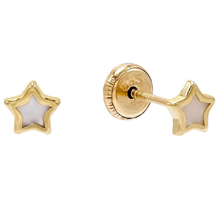 14K Gold Mother of Pearl Star Mini Stud Earring 14K - Adina Eden's Jewels