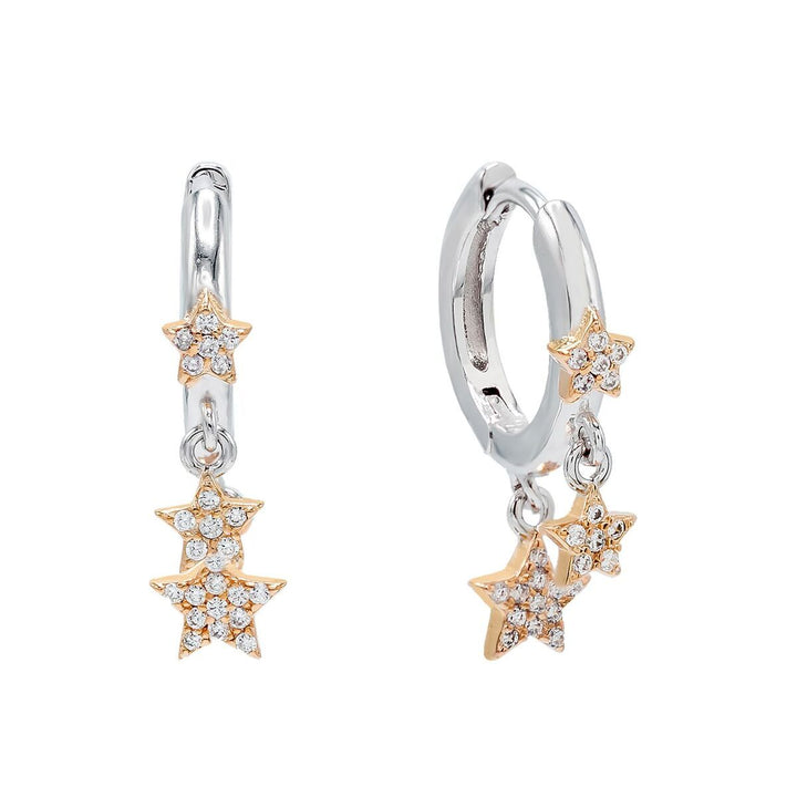 Rose Gold Triple Star Two-Tone Huggie Earring - Adina Eden's Jewels