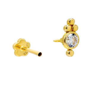 Beaded X Bezel Threaded Stud Earring 14K - Adina Eden's Jewels