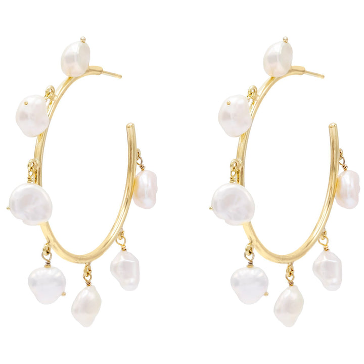 Pearl White Pearl Pendant Hoop Earring - Adina Eden's Jewels