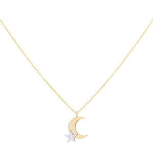 14K Gold Diamond Two-Tone Moon & Star Necklace 14K - Adina Eden's Jewels