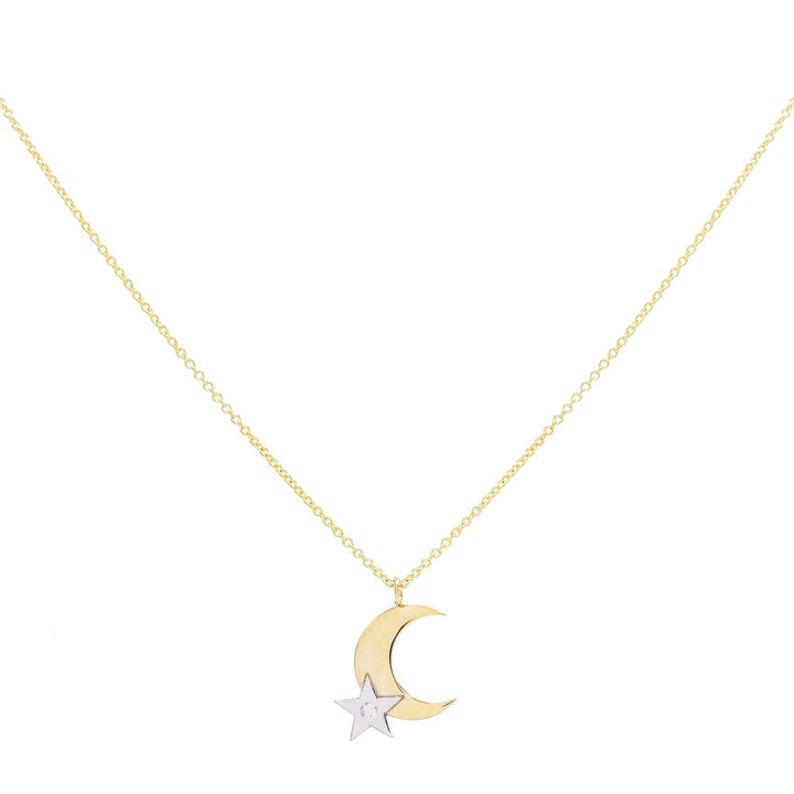 14K Gold Diamond Two-Tone Moon & Star Necklace 14K - Adina Eden's Jewels