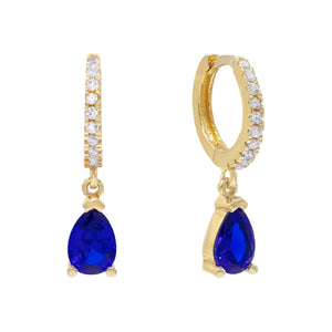 Sapphire Blue Teardrop Huggie Earring - Adina Eden's Jewels