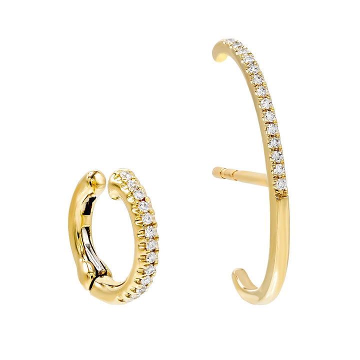 14K Gold Diamond Hook Stud & Ear Cuff Combo Set 14K - Adina Eden's Jewels