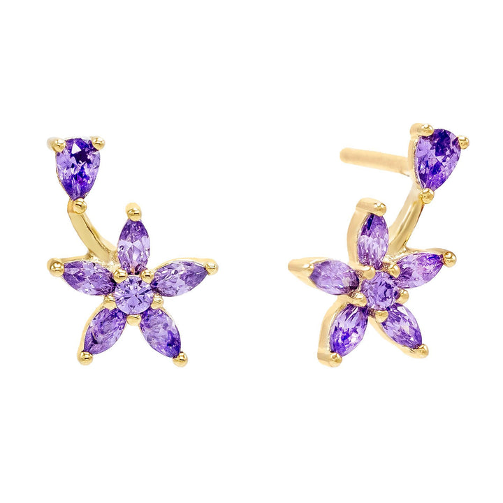 Amethyst Purple Flower Teardrop Stud Earring - Adina Eden's Jewels