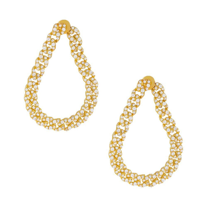 Gold Pavé Curb Chain Oval Drop Earring - Adina Eden's Jewels