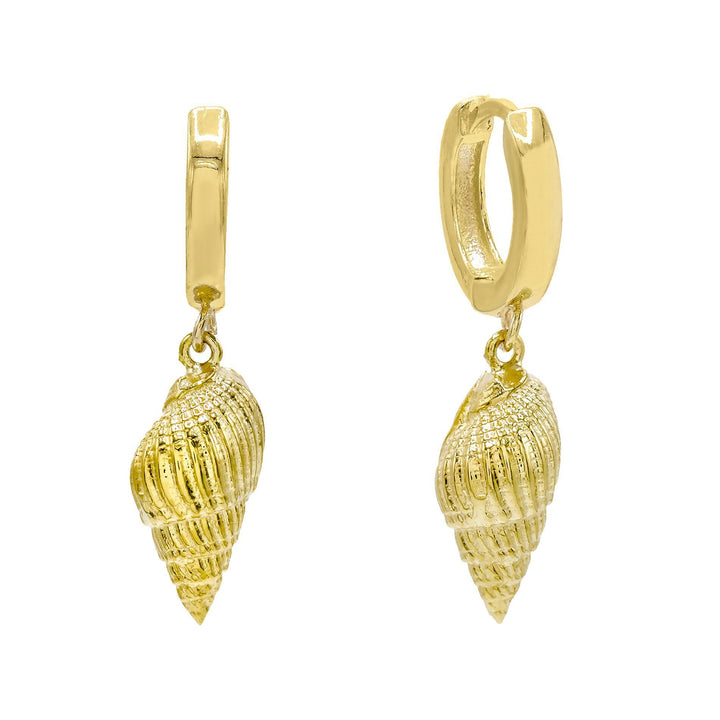 Gold Shell Etched Huggie Earring - Adina Eden's Jewels