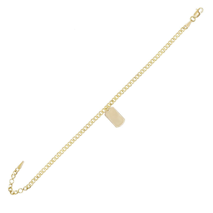 14K Gold / Plain Engraved Tag Chain Bracelet 14K - Adina Eden's Jewels