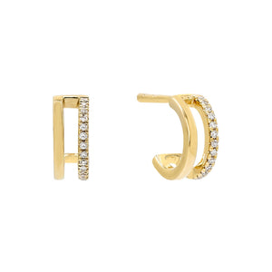  Diamond & Solid Hoop Stud Earring 14K - Adina Eden's Jewels
