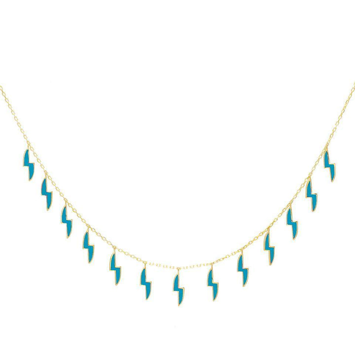 Turquoise Enamel Lightning Bolt Necklace - Adina Eden's Jewels