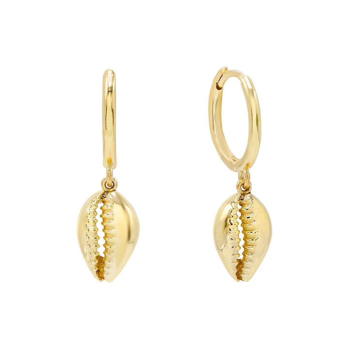 14K Gold / Pair Mini Shell Huggie Earring 14K - Adina Eden's Jewels