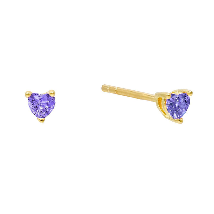Amethyst Purple CZ Heart Stud Earring - Adina Eden's Jewels