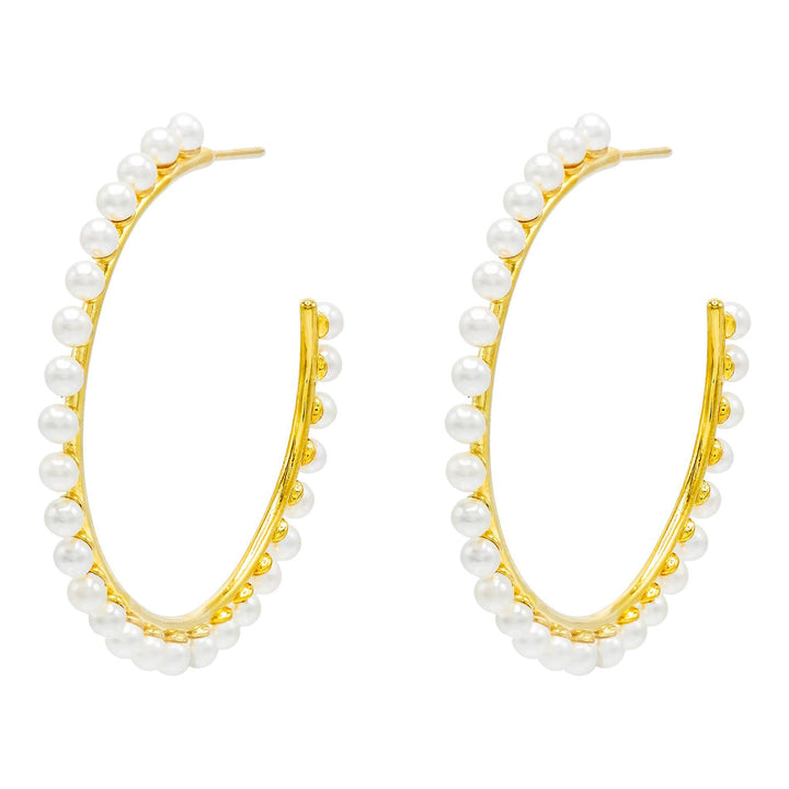 Pearl White / 42 MM Pearl Studded Hoop Earring - Adina Eden's Jewels